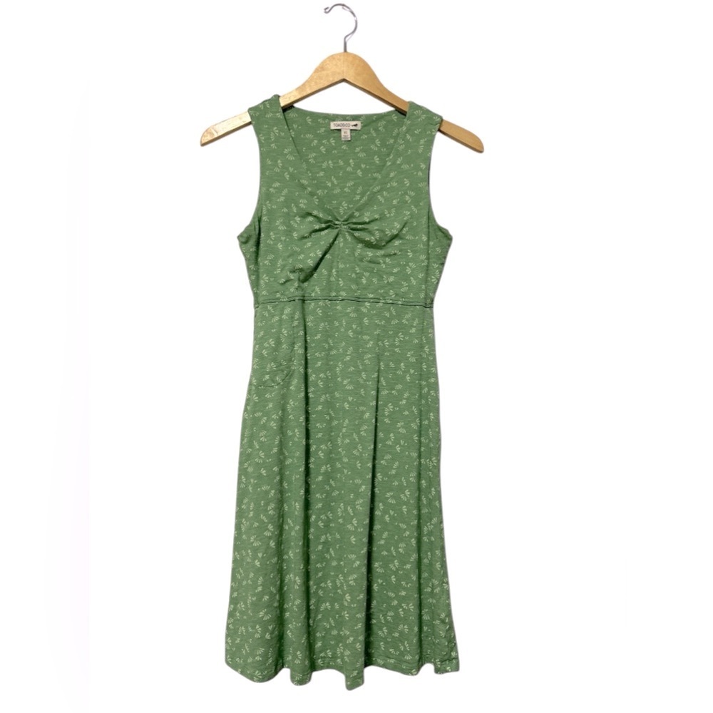 Toad & Co Roslemarie SL Dress Green Floral‎ Twist Front Sleeveless Midi Women XS